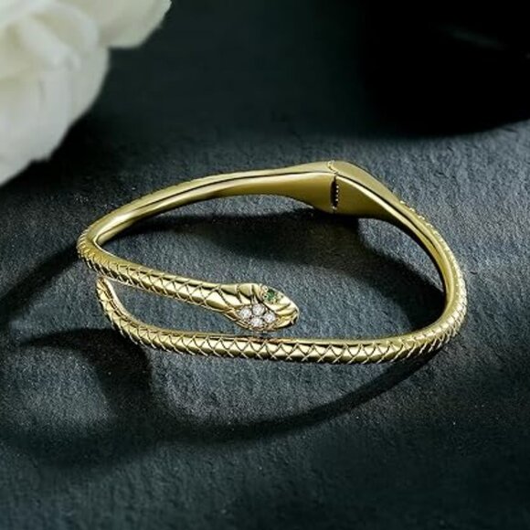 Neiman Marcus Snake Gold Open Bangle Cuff Bracelet - Picture 5 of 5